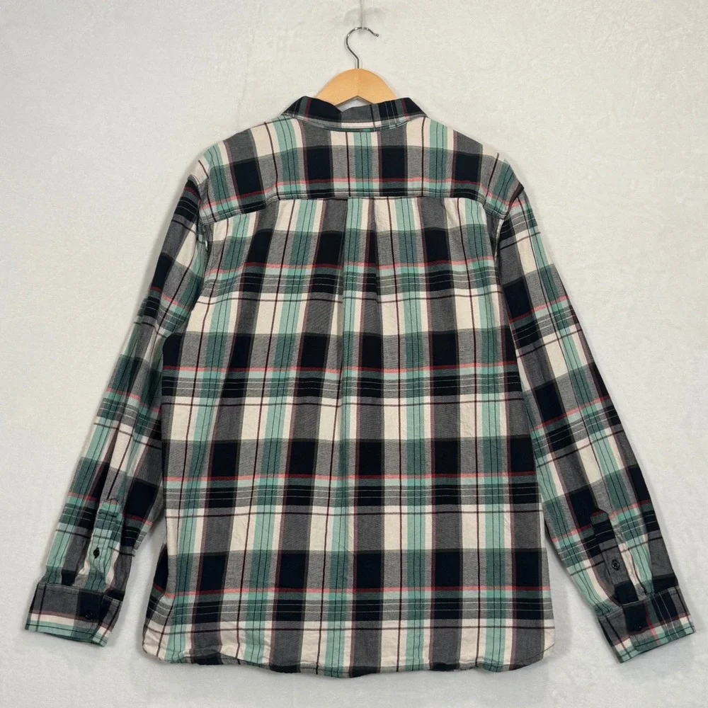The North Face Black White Teal Plaid Flannel Button Down Shirt XL